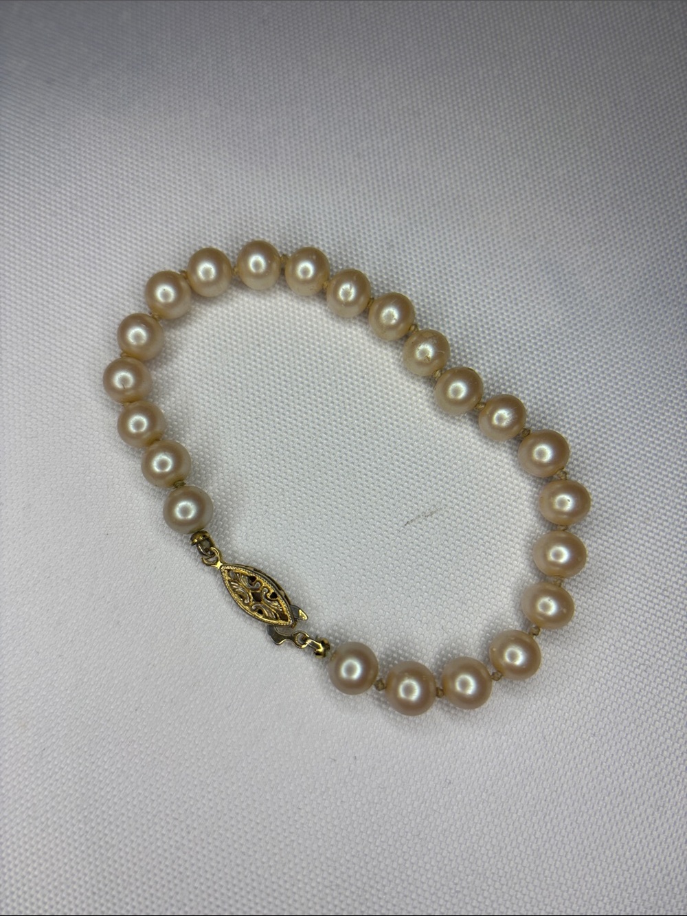 vintage handknotted pearl gold bracelet